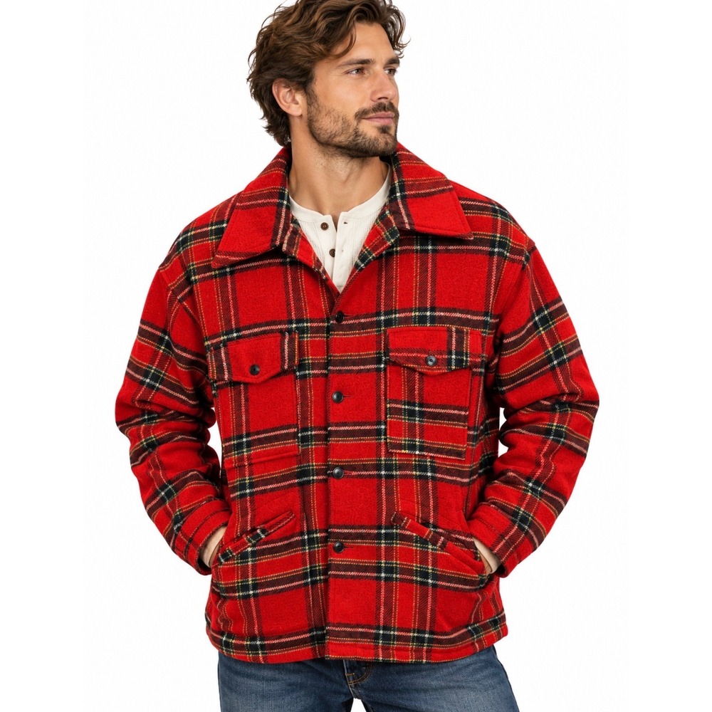 VTG 60s/70s Pendleton Wool Mackinaw Cruiser Jacket Mens Size XL Red Tartan Plaid